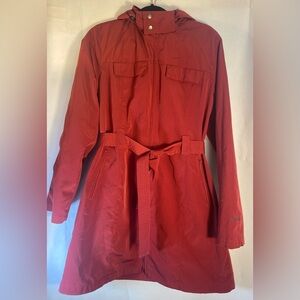 Pacific Trail Woman’s Rain Coat Jacket Red Removable Hood Belt Size Large